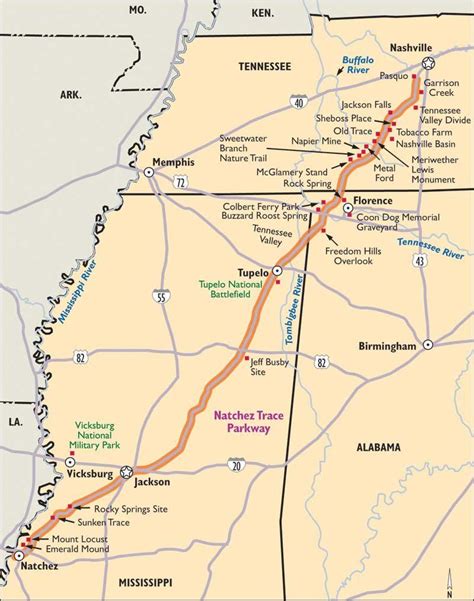 Natchez Trace Parkway Map - Map Of The World