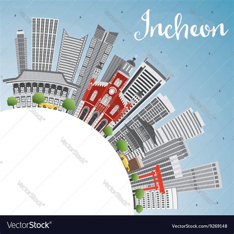 Incheon skyline with gray buildings blue sky Vector Image