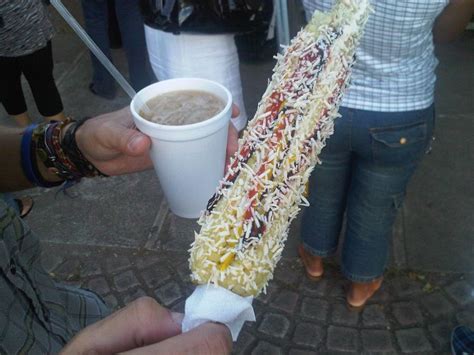 El Salvador traditional snacks, food: "Elote Loco" Consist of mayonese ...