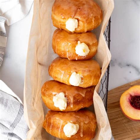 Peach Doughnuts with Peaches and Cream Filling | The Marble Kitchen