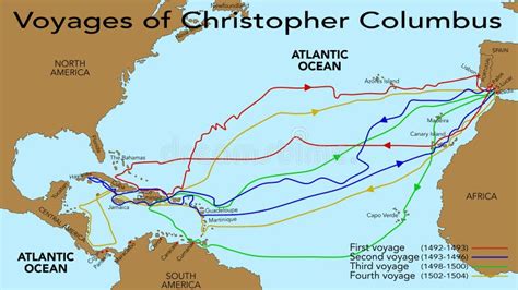 The 4 Voyages of Christopher Columbus Stock Illustration - Illustration of sail, ship: 263784283