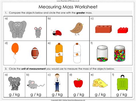 Measuring Mass - Worksheet | Maths Year 2