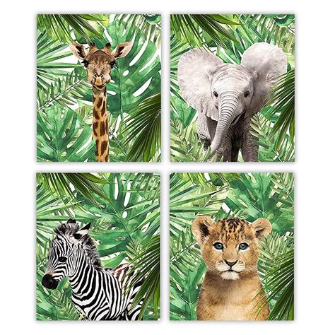 Buy MARIA Safari Nursery Decor, Set of 4 Unframed Nursery Wall Art, Jungle Theme Baby Room Decor ...