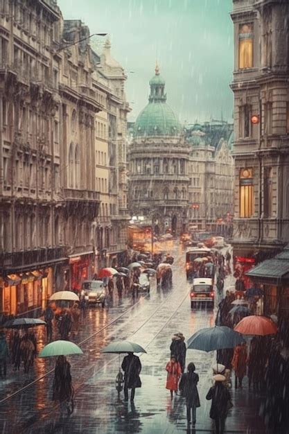 Premium AI Image | Stock photo of a city on a rainy day