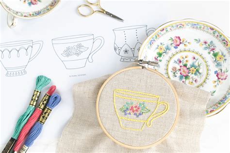 Teacup Trio Hand Embroidery Pattern