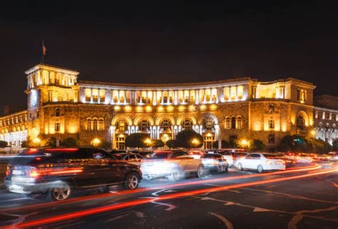 Republic Square in Yerevan at Night, Armenia. Stock Image - Image of ...