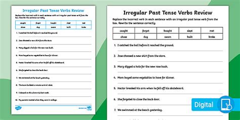 Irregular Verbs Worksheet | Past Tense Verbs Review Activity