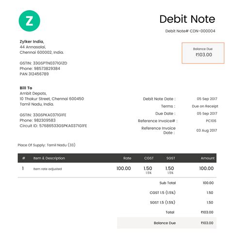 Gst Debit Note Format | Invoice Template Ideas