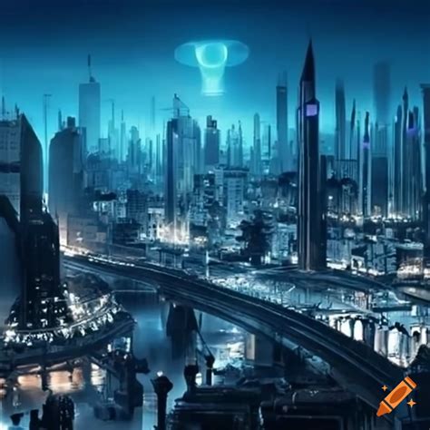 Concept art of a futuristic city on Craiyon