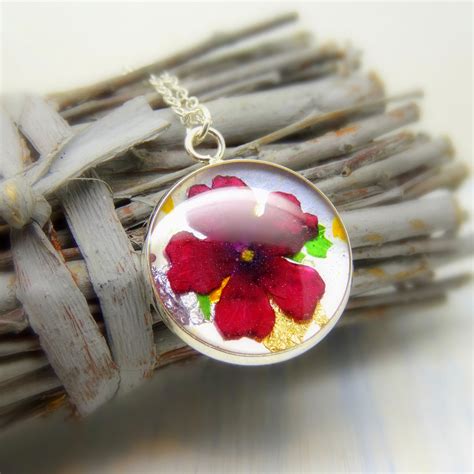 Verbena necklace, nature jewellery, resin jewellery, real flower necklace, botanical, handmade ...