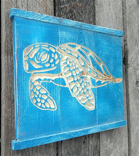 SEA TURTLE Wall Art V-CARVED Reclaimed Wood by AmericanaSigns