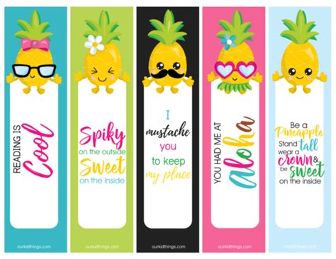 Pineapple Bookmarks Free Printable Set - Our Kid Things