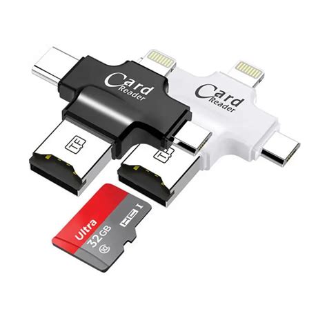 4 in 1 Card Reader Type C Micro USB Adapter Micro SD Card Reader Card for iPhone / iPad Smart ...