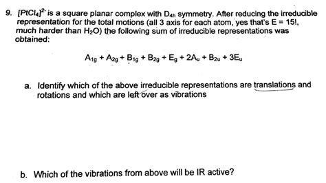 [PtCl4]2- Is A Square Planar Complex With D4h Symm... | Chegg.com