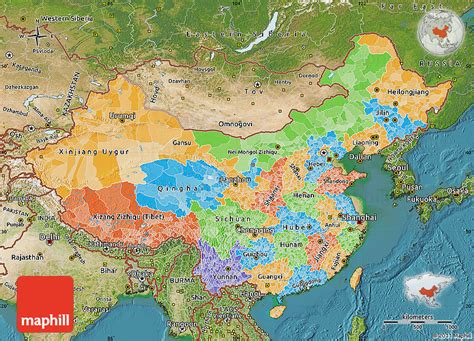 Political Map of China, satellite outside