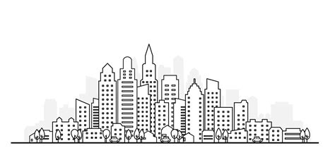 Outline of skyscraper building, city skyline, Vector illustration ...