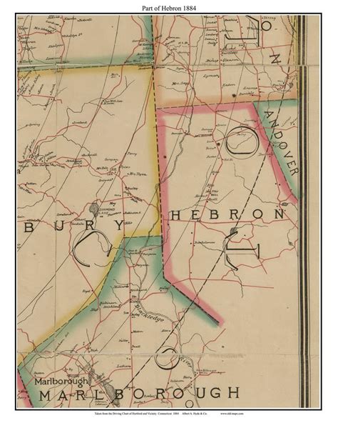 Hebron, Part of 1884 Old Town Map with Homeowner Names Connecticut Reprint Hartford Vicinity CT ...