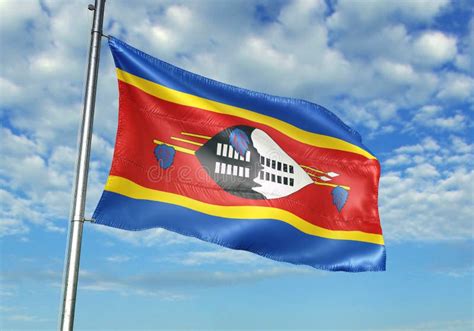 Swaziland Kingdom of ESwatini Flag Waving with Sky on Background Realistic 3d Illustration Stock ...