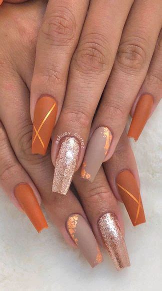 22 Trendy Fall Nail Design Ideas : Burnt orange & metallic gold