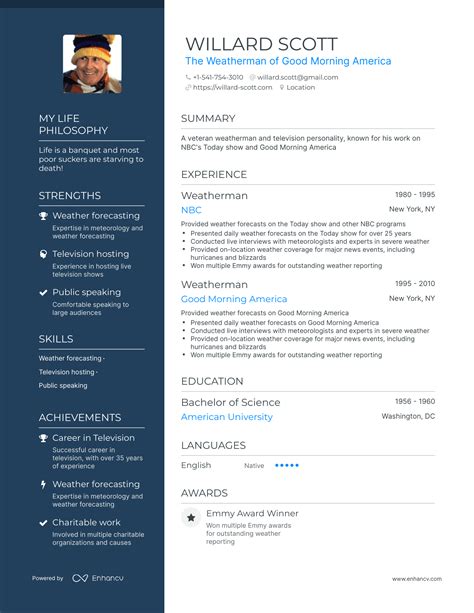 Willard Scott’s Resume Example - ChatGPT Famous Resumes