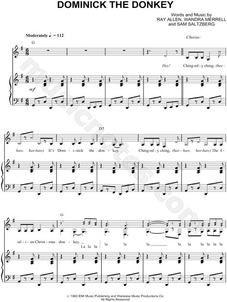 Lou Monte "Dominick the Donkey" Sheet Music in G Major (transposable ...