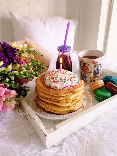 Birthday Breakfast. Birthday Pancakes. Macarons. Breakfast in Bed. @sydhoff | Birthday breakfast ...