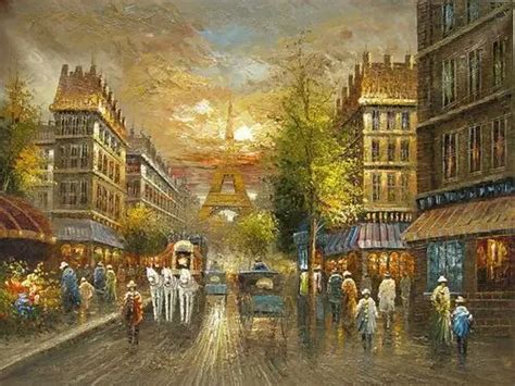 Beautiful Oil painting impressionism Paris street scene & Eiffel Tower ...