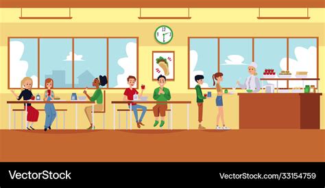 School cafeteria interior with cartoon children Vector Image