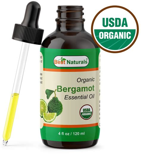 Best Naturals Certified Organic Bergamot Essential Oil with Glass Dropper Bergamot 4 FL OZ (120 ...