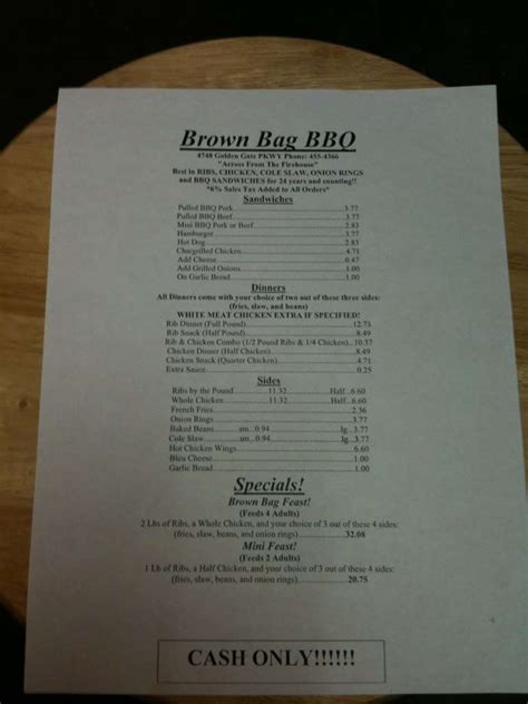 Brown Bag BBQ Menu, Menu for Brown Bag BBQ, Naples, Fort Myers - Urbanspoon/Zomato