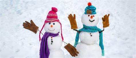 Christmas for Couple of Snowman. Snowman in Love in the Snow. Stock Image - Image of christmas ...