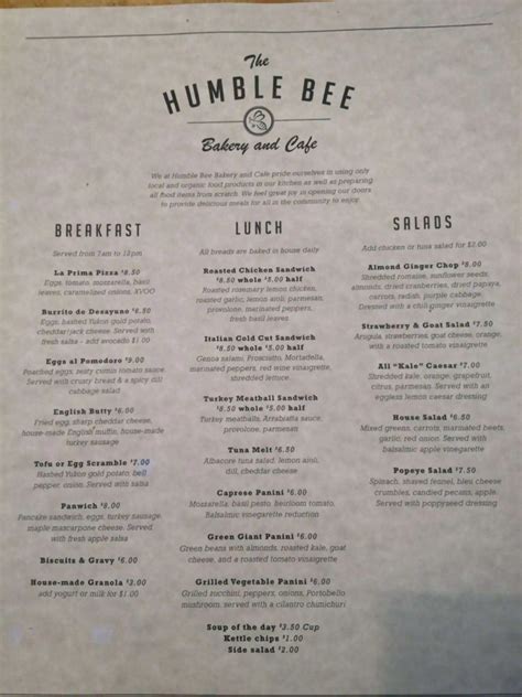 The Humble Bee Bakery & Cafe Menu - Urbanspoon/Zomato