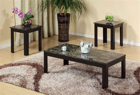 3pc Black Faux Marble Coffee & 2 End Tables | Marjen of Chicago | Chicago Discount Furniture
