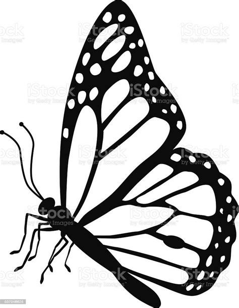 A vector illustration of a monarch butterfly side view in black and ...