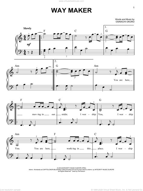 Sinach Way Maker Sheet Music In C Major (transposable) Download Print ...