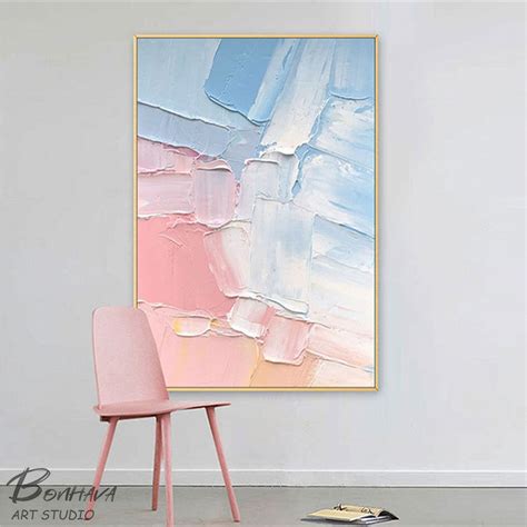 Pink and Blue Abstract Painting Bedroom Wall Decor | Etsy | Blue ...