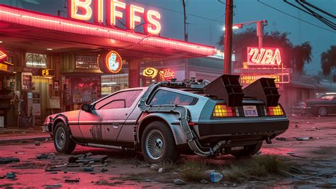 DeLorean Car Time Machine Neon 4K #170j Wallpaper iPhone Phone