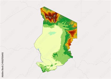 High detailed vector Chad physical map, topographic map of Chad on ...