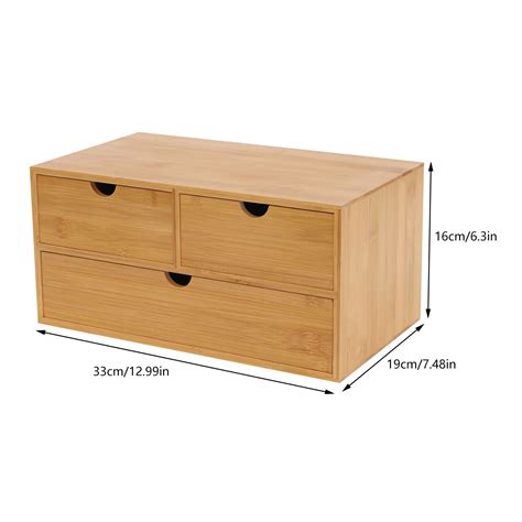 Mini Bamboo Desk Top Organizer 3 Drawers Shelf Desktop Office Home Storage NEW | eBay