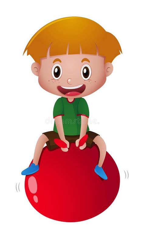 Happy Boy Bouncing on Red Ball Stock Vector - Illustration of simple, character: 83787092