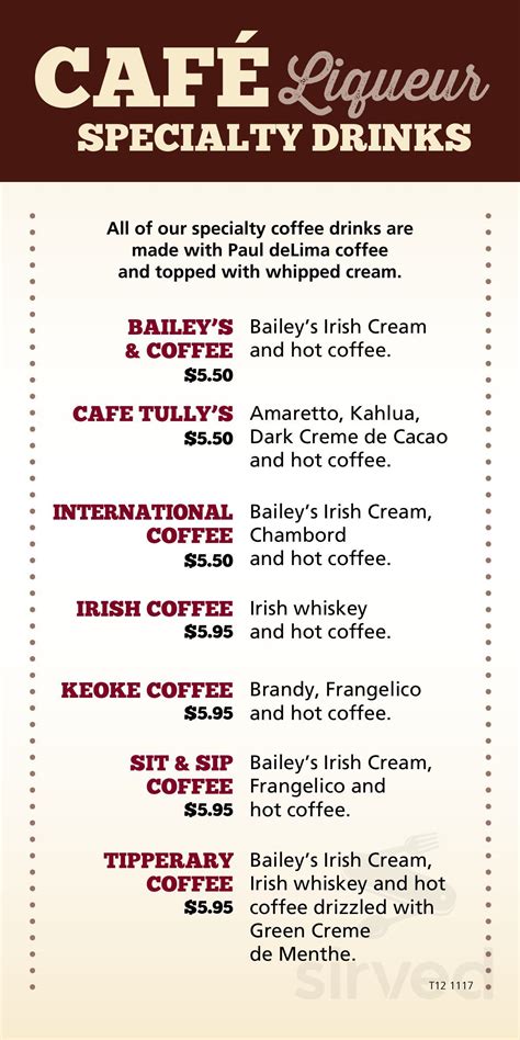 Tully's Good Times menu in Watertown, New York, USA