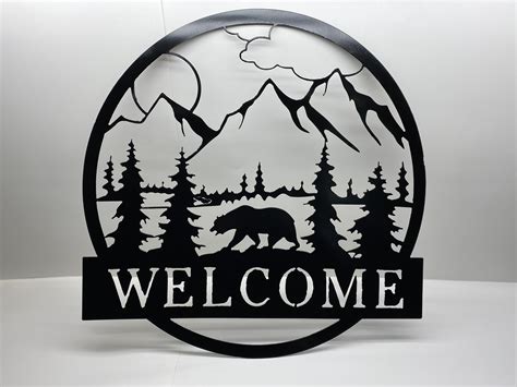 BIG Personalized Metal Welcome Sign Outdoor Bear Nature | Etsy