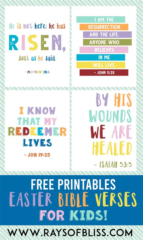 Easter ~ Kids Bible Verses Free Printables ~ Set of 4 - Rays of Bliss