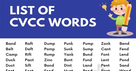 255+ Examples of CVCC Words in English • 7ESL