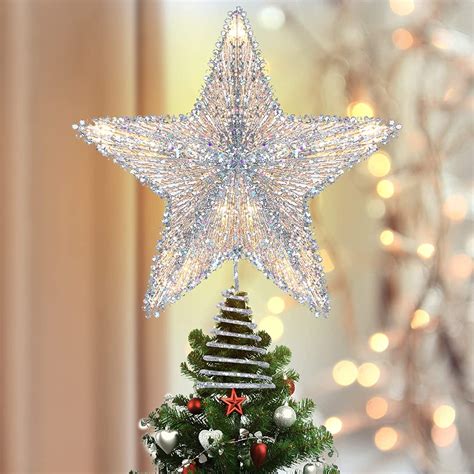 Luxspire Christmas Tree Topper Star,3D LED Lighted Tree Topper, 9.8" Glitter Metal Christmas ...