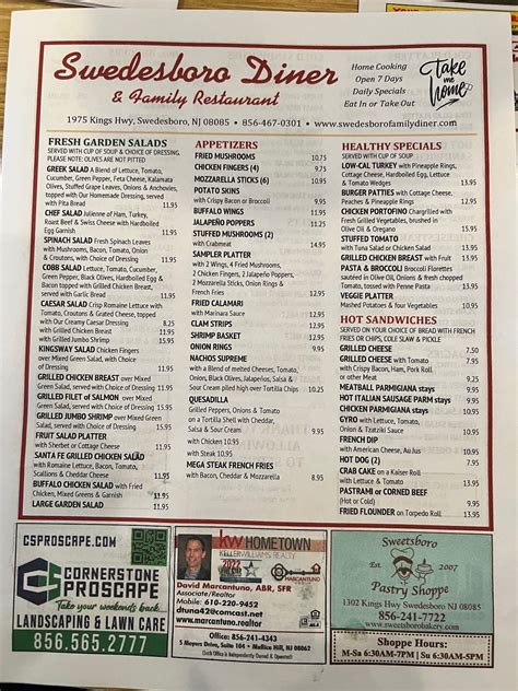 Menu at Swedesboro Diner restaurant, Swedesboro