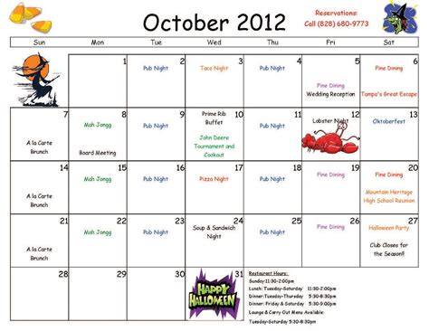 Wolf Laurel Country Club Bulletin Board: October Calendar in Full