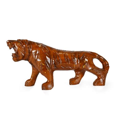 Mid 20th Century Vintage Hand Carved Solid Wood Tiger Figurine | Chairish