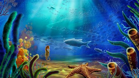 Cartoon art vector color ocean underwater wallpaper | 1920x1080 | 31613 | WallpaperUP