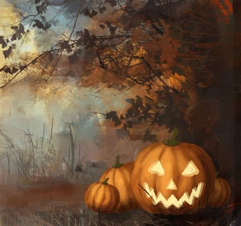 Oil Painting Pumpkin In Wilderness Photography Backdrop For Halloween ...